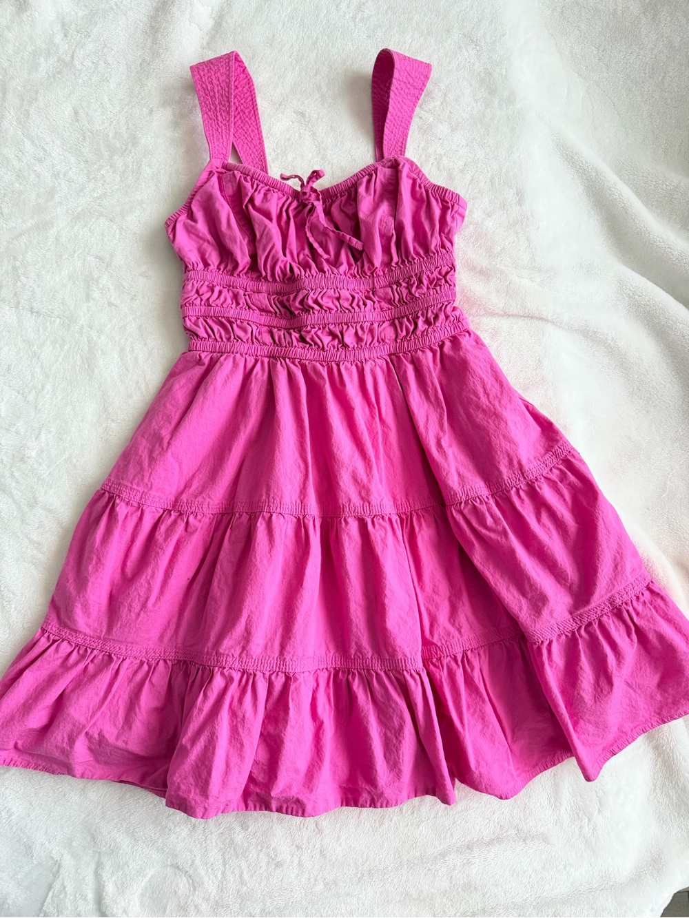 Sunday Best Aritzia Bright Pink Martine Poplin 100% Cotton Tiered Sundress
